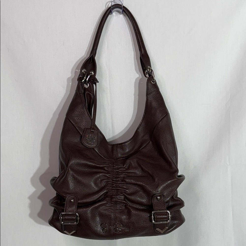 Jessica Simpson Brown Pebbled Shoulder Bag JS5132 Slouchy Buckle Hobo Purse - Picture 4 of 12
